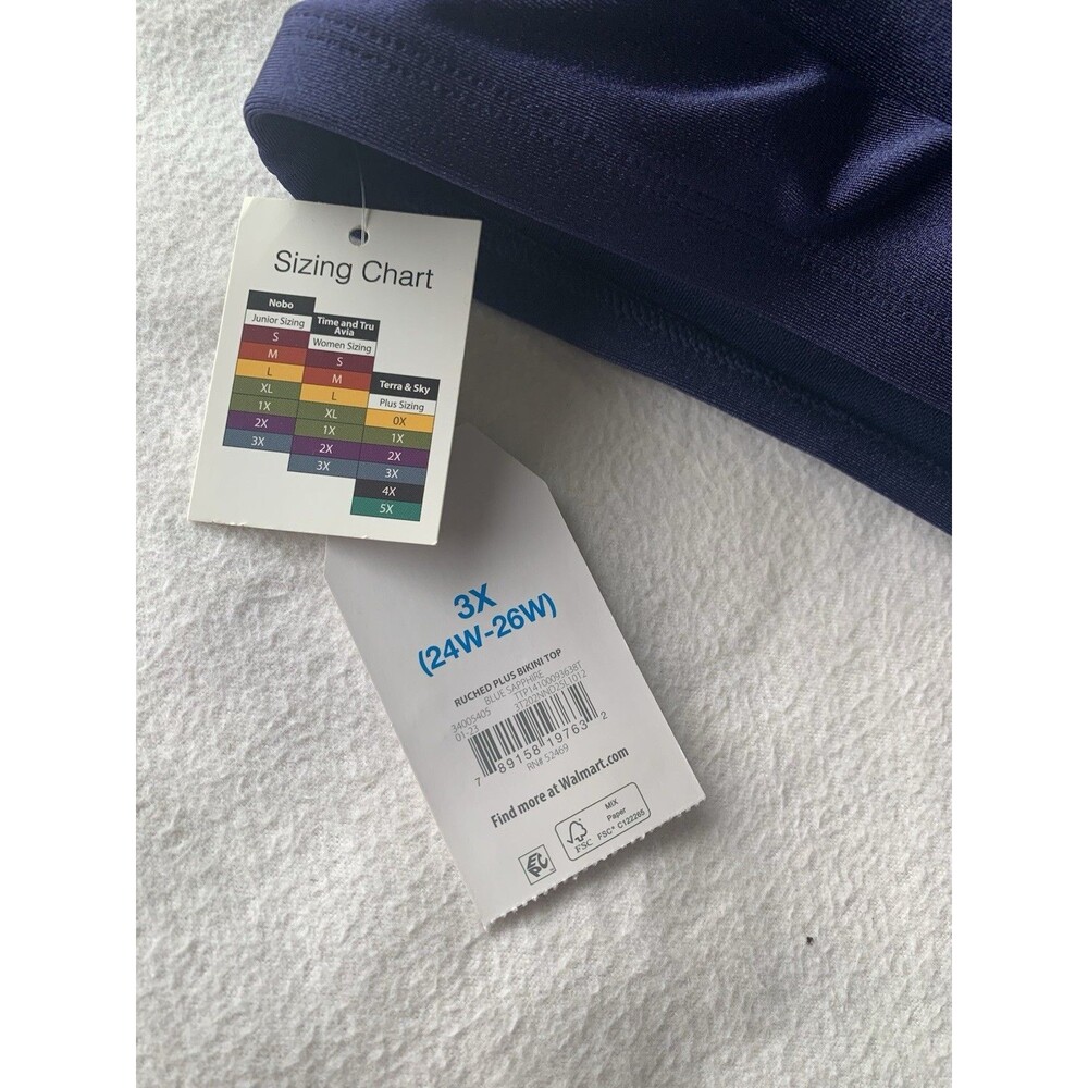 TIME AND TRU Navy Blue Ruched Plus BIKINI SWIM TOP Womens Sz 3X Brand New - Picture 9 of 12